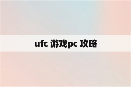 ufc 游戏pc 攻略